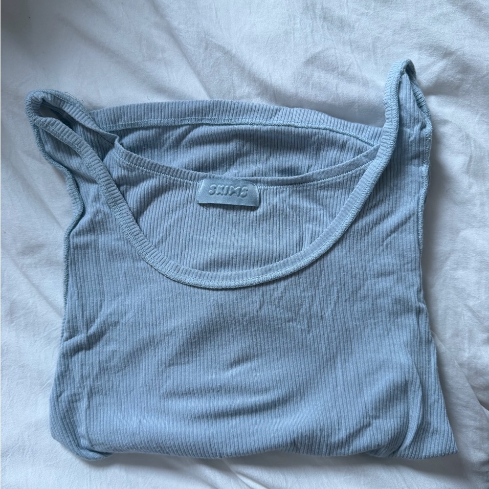 SKIMS Ribbed Scoop Tank in Light Blue